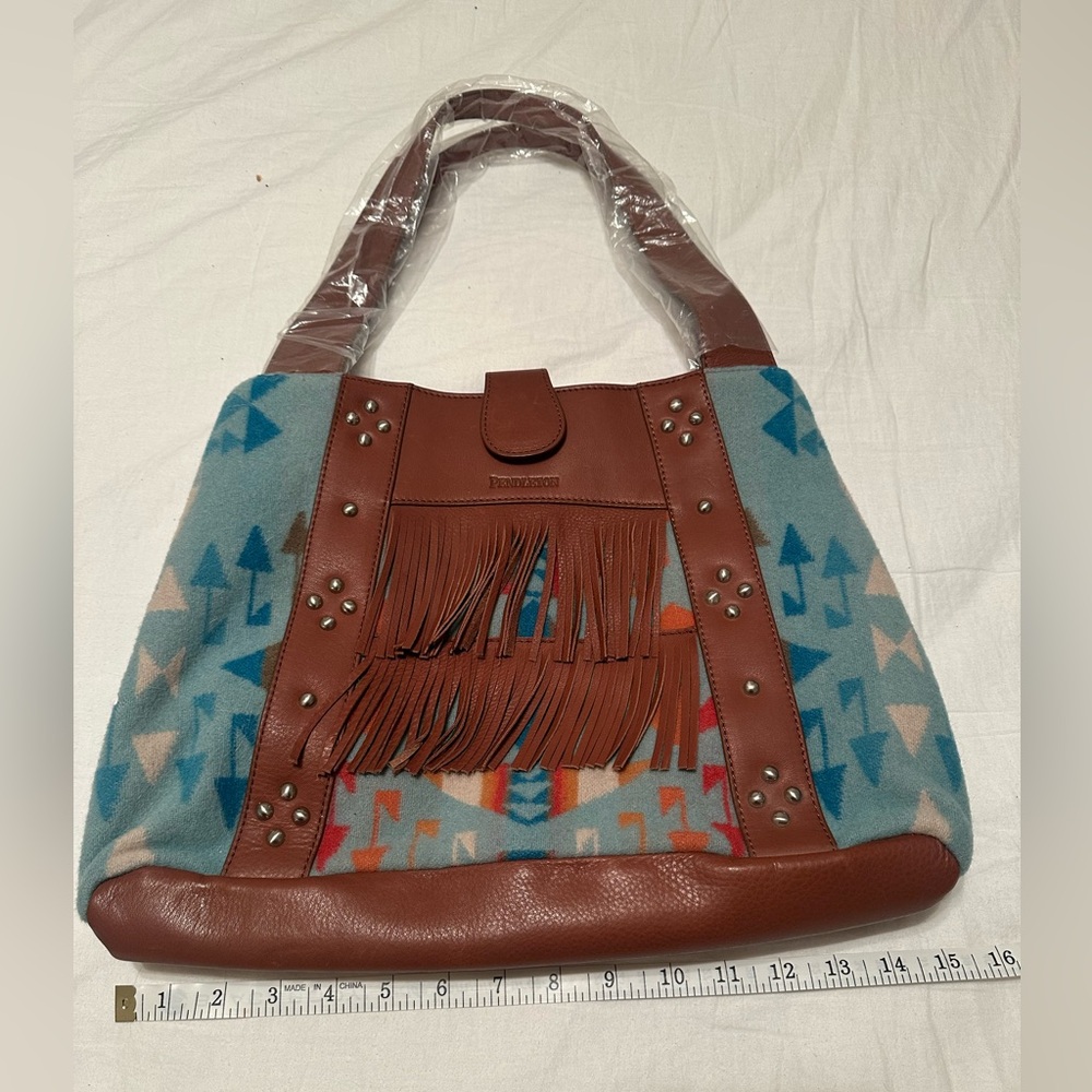 Pendleton Light Blue Wool Aztec Print Shoulder Ba… - image 1